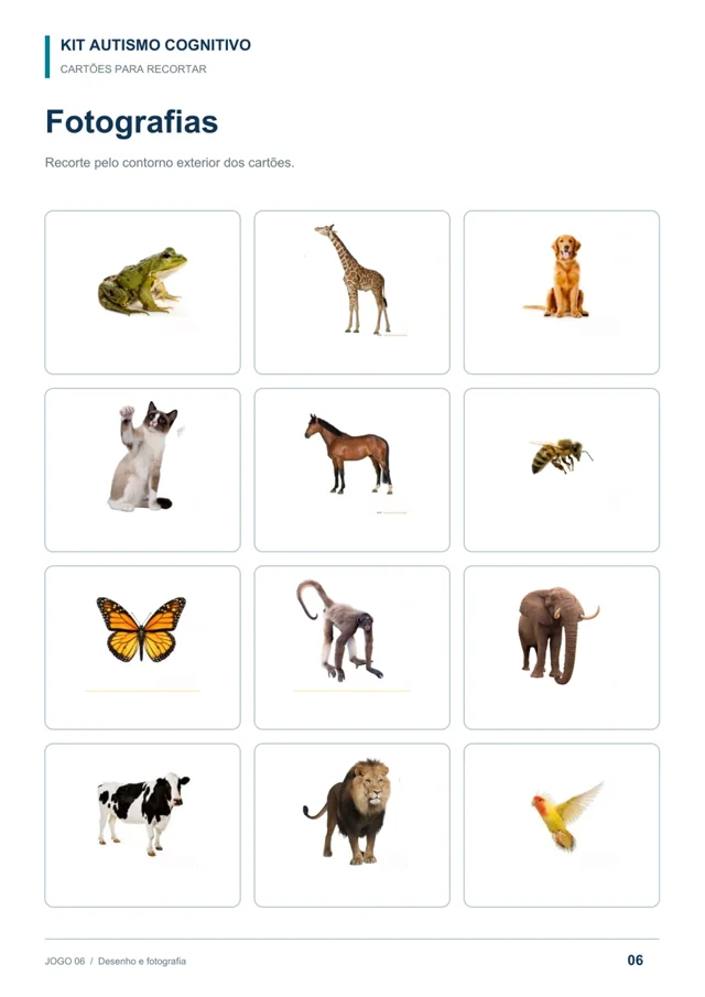 Página real do jogo Desenho e fotografia, incluída no Kit Autismo Cognitivo
